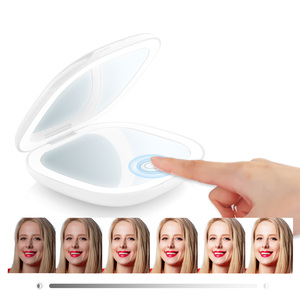 Miroir de maquillage LED double face avec logo personnalisé, couleur réglable, grossissement 3x, miroir pliable portable, GZ RTS, commande en gros mixte - Product Image 2