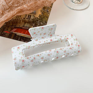 Pinces à cheveux rectangulaires en acétate pour femmes, accessoires capillaires colorés, pinces à queue de cheval ajourées à motif écossais en acétate - Product Image 5