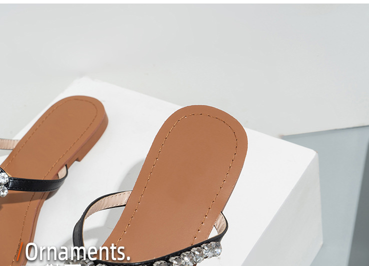 Fashion Rhinestone Flat Shoes Women's Slippers Beach Sandals Girls Leather Pu Slides