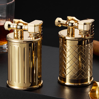 Briquet à cigare JIFENG JF-112 de style luxueux, grande taille, cylindrique, en métal/cuir, rechargeable au gaz, à flamme unique