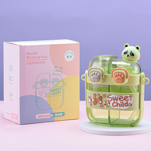 Bpa Vrije Dubbele Compartiment Plastic Waterfles Met Grote Capaciteit Cartoon Ontwerp En Tritan Materiaal Voor Dubbele Drinkwater