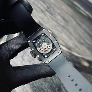Montre mécanique squelette de luxe pour femme avec cadran incrusté de diamants, bracelet en caoutchouc, montre-bracelet élégante et tendance - Product Image 6
