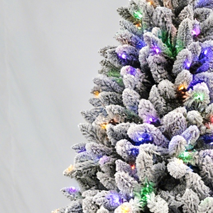 Sapin de Noël floqué multicolore pré-éclairé, branches argentées, lumières LED vibrantes, support robuste pour une décoration festive magique - Product Image 3