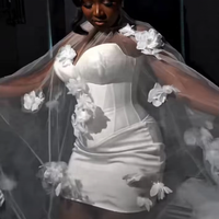 Robe de soirée élégante en tulle sur mesure avec cape pour mariée Vestidos De Noche