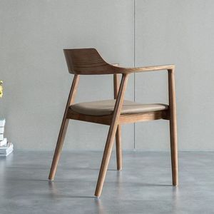 Silla de Comedor de Estilo Escandinavo Moderno de Mediados de <span class=keywords><strong>Siglo</strong></span>, Madera de Fresno Sólida, Imitación de Nogal, Cuero Genuino/Mezcla de Cuero/PU + Madera de Fresno - Product Image 1