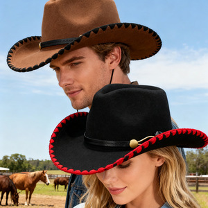 Sombrero de Vaquero de Ala Ancha, Estilo Occidental, de Poliéster Suave, para Fiestas, en Rojo, Negro, Blanco, Beige, Camel y Caqui, MZ096 - Product Image 3