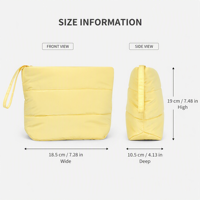 Pochette de maquillage matelassée jaune, pochette cosmétique douce avec poignée supérieure, trousse de toilette de voyage avec fermeture éclair, étui de rangement portable
