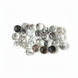 พลอยรูไทล์สีดำธรรมชาติ ขนาด 3 มม.-8 มม. ทรงกลมแบบคาโบชอง หลังแบน สำหรับทำเครื่องประดับ ราคาขายส่ง - Product Image 1