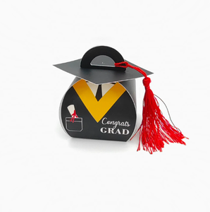 Décorations de fête de remise de diplôme DAMAI, boîte cadeau à pompon jaune pour enfants, boîte à bonbons pour célébration scolaire avec casquette de diplômé rayée - Product Image 6