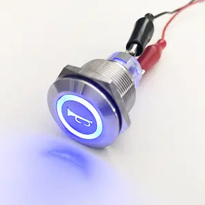 Anillo de luz led azul con láser personalizado, pulsador iluminado, se mantiene, 22mm, interruptor de luz de control reiniciable, 12v