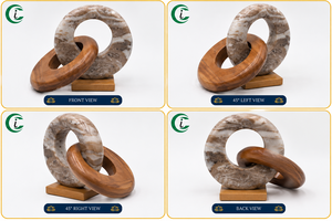 Escultura de Cadena de Mármol Beige Natural CCI de 6 Pulgadas con Anillo de Madera, Adorno Decorativo para Decoración del Hogar, Oficina, Hotel, Mesa - Product Image 2