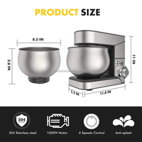 Robot de cuisine automatique 4L 5L 1300W en acier inoxydable, mélangeurs sur socle