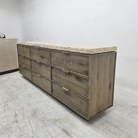 Commode à 9 tiroirs en chêne OAKEN pour chambre à coucher avec plateau en pierre de travertin gravée à l'alcaline, meuble de rangement moderne pour salon