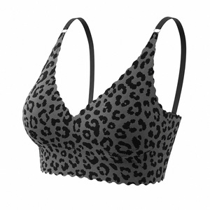 Leopard Print Seamless Bralette Women Wire Free V-Neck Thin Straps Sexy Cup Racerback <b>All</b> Seasons Knitted Spandex Nylon - Product Image 5