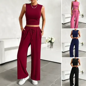 YFS selling women's 2024 spring/summer casual crewneck sleeveless shirt and trousers two-piece women's knitted sexy suit
