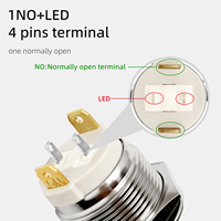 Bouton poussoir électronique à courant élevé 20A IP67 en acier inoxydable éclairé par LED 16mm 19mm 22mm Momentané à verrouillage 1NO 220V CE