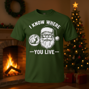 Camiseta navideña sarcástica de Papá Noel: Sé donde vives - Product Image 3