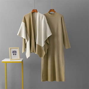 Giản Dị Dệt Kim Hai Mảnh Thiết Lập 2025 Mới Dệt Kim Áo Len Khăn Choàng Và Dài Tay Áo Ăn Mặc - Product Image 5