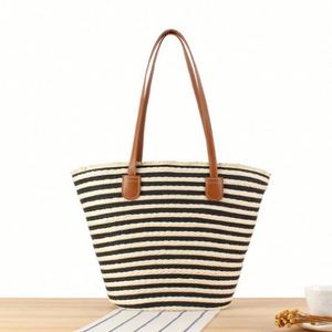 Sac à bandoulière rayé en papier tressé grande capacité pour femme, résistant à l'eau, portable, idéal pour les vacances à la plage – Vente en gros - Product Image 2