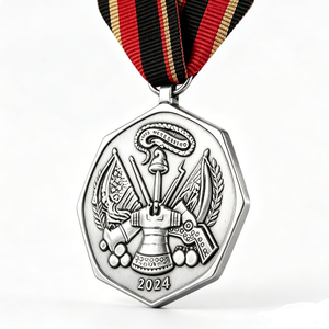 Médaille commémorative en métal personnalisée, design octogonal en relief 3D avec ruban, médaille de récompense plaquée pour les services rendus - Product Image 3