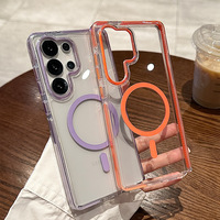 Étui magnétique hybride TPU+PC transparent anti-jaunissement de haute qualité, résistant aux chocs, pour Samsung S25 S24 Ultra, design luxueux