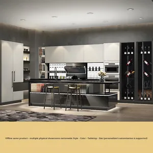 Meubles de cuisine sur mesure en acier inoxydable de luxe léger, type fermé, finition acrylique, charnières, paniers de rangement, 5+ tiroirs, cuisinière intégrée - Product Image 2