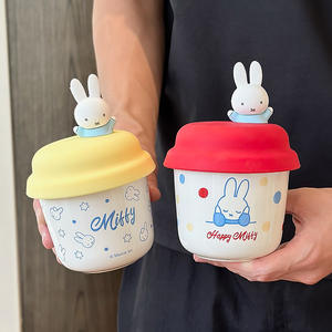 Miffy Rabbit Single Cup Ceramic <b>Mug</b> with Lid Red and Yellow Cartoon Design for Children and <b>Travel</b> Use - Product Image 2