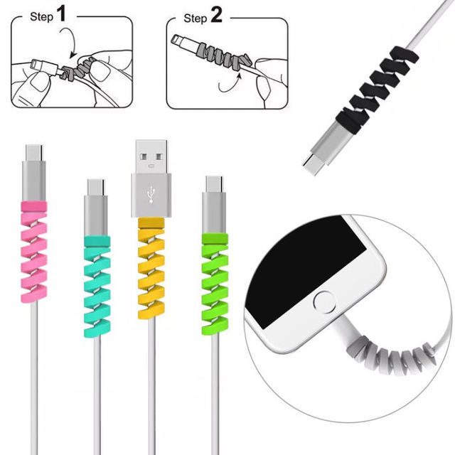 Mixed Order Silicone Spiral Data Cable Protector Free Shipping USB Cable Protector Organizer Cover for iphone Charging Cable