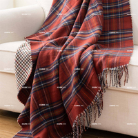 Couverture en laine tartan réversible 100% polyester, fabriquée sur mesure, douce au toucher, plaid décoratif pour cadeau ou décoration intérieure
