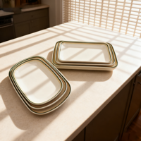 Placa de rollo de arroz Rectangular similar a la cerámica de melamina resistente a los golpes, juego de líneas verdes para uso en restaurante doméstico, platos