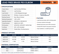 Raccord coudé en laiton forgé sans plomb pour PEX, 90 degrés, avec filetage femelle NPT, haute pression, pour système de plomberie PEX, certifié NSF