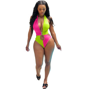 2020 nuovo costume da bagno Monokini brasiliano Sexy senza schienale per adulti donna un pezzo costume da bagno Spandex/Nylon materiale stampato - Product Image 6