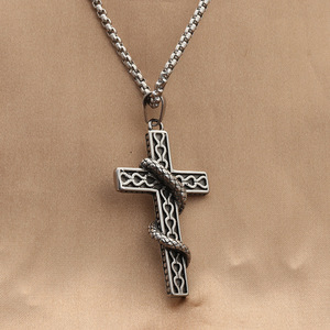 <b>Titanium</b> Steel Snake Cross Pendant Men's Necklace Geometric Design Everyday Wear 280407 - Product Image 2
