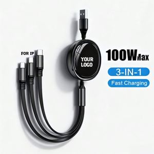 Oem Gift Logo 1.2M 3 in 1 Nylon Braid Data 100W Tpe Multiple Retractable Usb <b>Charging</b> <b>Cable</b> for Phone/Type-C/Android - Product Image 1