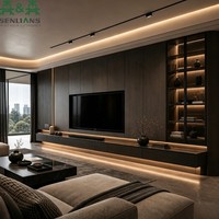 Meuble TV mural intégré SLS moderne et minimaliste avec console flottante en verre et rétroéclairage LED ambiant