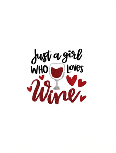 T-shirt da donna con stampa grafica 'Just A Girl Who Loves Wine', manica corta, girocollo, casual, design con bicchiere di vino rosso e cuore, 100% cotone - Product Image 1