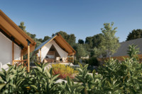 Tente Safari Premium avec Porte et Mur en Verre, Lodge de Glamping de Luxe pour Resort 5 Étoiles avec Espace Salle de Bain Privée