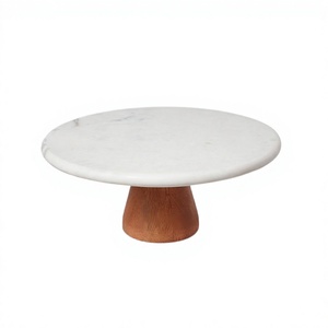 Support à gâteau en marbre avec base en bois Support de service à gâteau de qualité supérieure pour fiançailles d'anniversaire et mariage - Product Image 1