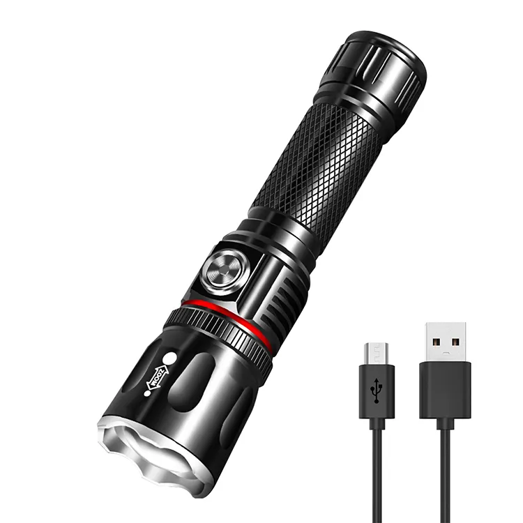 High Power 3000lm Flashlight Dual Light Source Telescopic Zoom Torch Light Smart Power Display Tail with Magnet for Outdoor