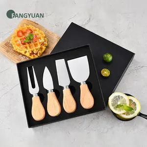 FANGYUAN Bộ 4 Cái Gỗ Xử Lý Thép Không Gỉ Cheese Công Cụ Bộ Dao Bán Buôn Cheese Dispenser Với Hộp Quà Tặng