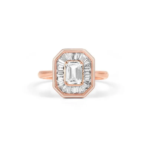 Anillo de compromiso de lujo con diamante cultivado en laboratorio, corte esmeralda, oro blanco y rosa de 14K, estilo Art Deco, inspirado en lo vintage, joyería de impacto. - Product Image 1