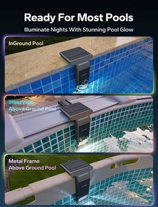 Lampes solaires pour piscines enterrées et <span class=keywords><strong>hors</strong></span> sol, 10 couleurs, 4 modes, télécommande LED, minuterie, étanches (noir, 1 pièce) - Product Image 2