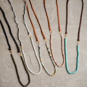 <span class=keywords><strong>Collana</strong></span> da Donna NM21726 Mudulla Stile Bohemien con Perline Lunghe in Turchese, Ematite e Amazzonite, Catena <span class=keywords><strong>Intrecciata</strong></span> con Motivo Geometrico - Product Image 1