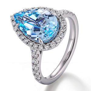 Bagues en diamant de laboratoire certifié IGI, taille poire bleue, en or véritable massif 18K, 14K, 10K, pour femmes, fiançailles et mariage. - Product Image 3