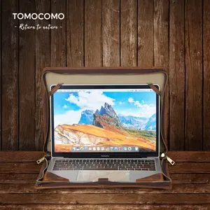 TOMOCOMO Crazy Horse Leather Laptop Folio Carry Sleeve Case Protective Leather Laptop Cover Bag for Macbook Pro 14.2