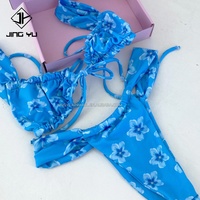 Fabrieks-OEM op maat gemaakte tweedelige badpakken, bedrukte badkleding, designer zwemkleding, sexy dames string bikini sets met kreukel effect