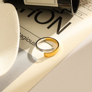 yunnique Stainless Steel <b>Ring</b> Two-Tone Gold Plated Open Design Women's Fashion Jewelry Geometric Shape Gift - Product Image 3