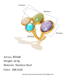Stainless Steel 18K Gold Plated Open <b>Adjustable</b> <b>Ring</b> Multi‑Color Gemstone Statement Finger <b>Ring</b> For Women Trendy Jewelry - Product Image 3