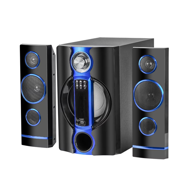 Multifunction 2.1 Channel Speaker System with Subwoofer Bluetooth FM USB SD TF AUX Wooden Home Theater Speakers