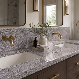 Encimera de Granito Pulido G614V UNION con Accesorios Dorados para Baño, Diseño Moderno, Acabado de Superficie Duradero, Ecológico, Losa Grande - Product Image 1